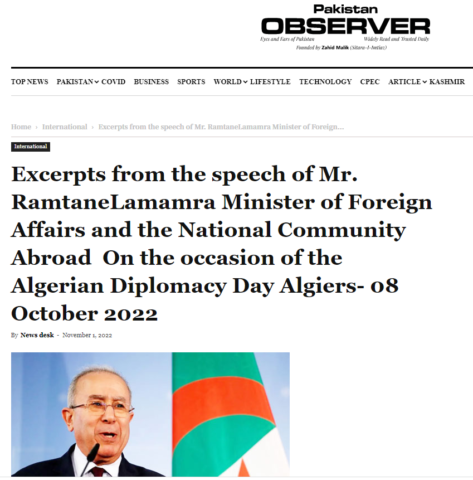 Glorious War of Liberation: Pakistani newspaper “Pakistan Observer” devotes special dossier on Algeria